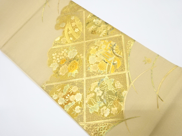 JAPANESE KIMONO / VINTAGE FUKURO OBI / KINSAI / PAULOWNIA & CARRIAGE